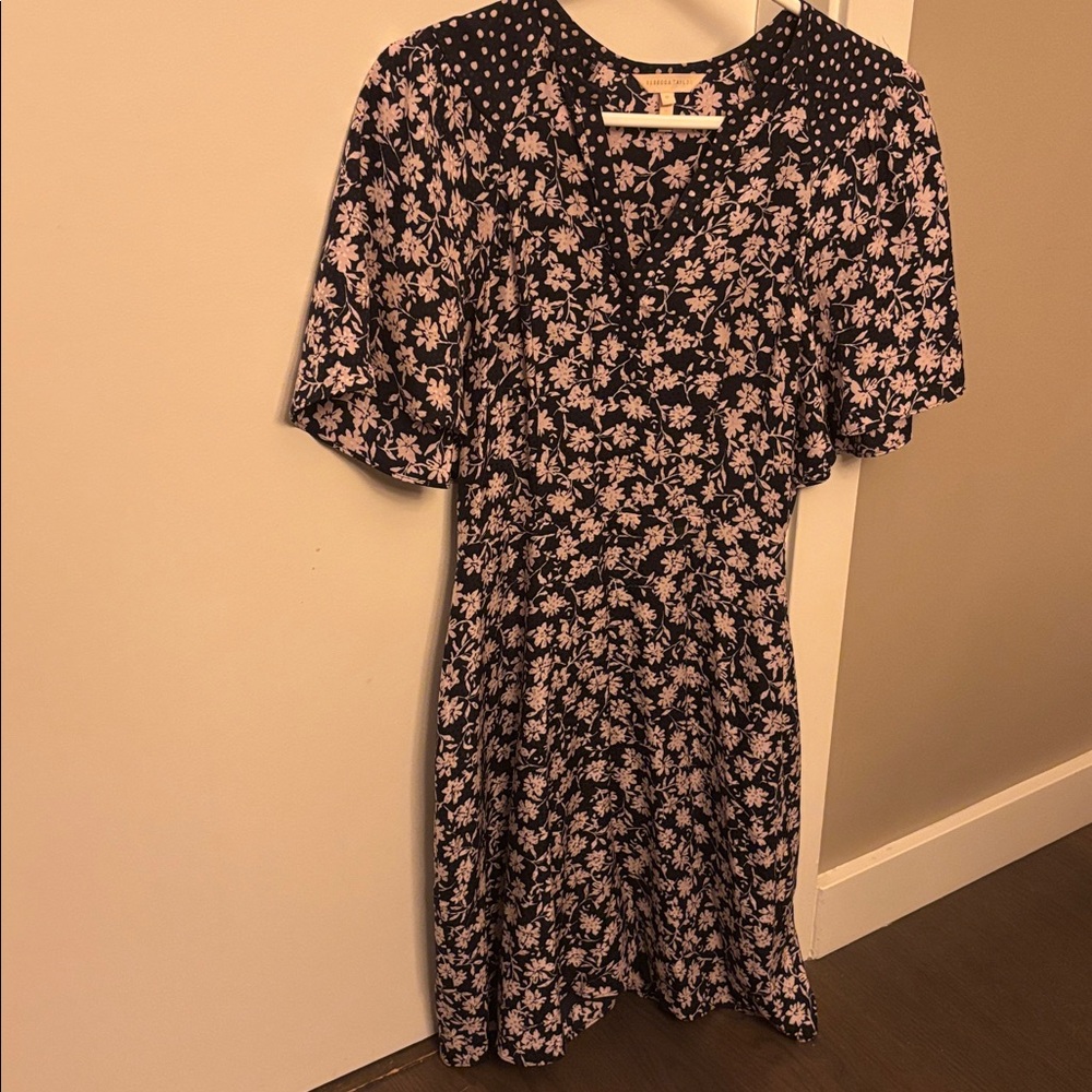 Rebecca Taylor Black and Pink Floral Midi Dress